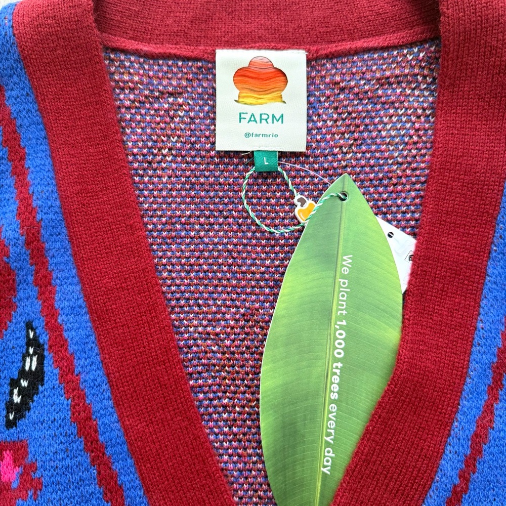 FARM RIO Palms Paradise Cardigan, Blue/Red, Size L, NWT 🇧🇷 - Picture 10 of 13